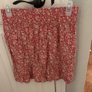 LOFT Red and White Floral A-Line Skirt